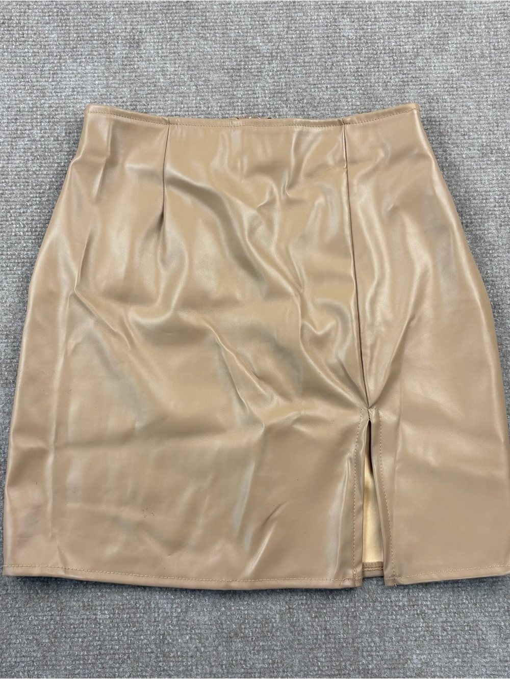Windsor Beige Faux Leather Mini Skirt with Front Slit